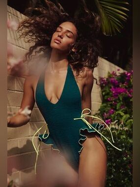 NWOT Free People free-est Lyra Solid One-Piece Swimsuit in Deep Teal